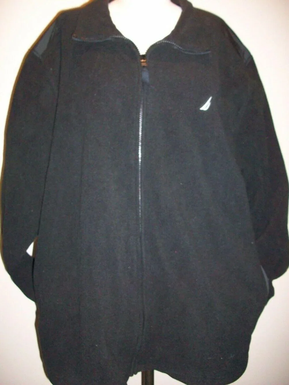 Nautica Mens Black Fleece Zip Jacket Light Stand Up Collar Fall Size XL Ex Large